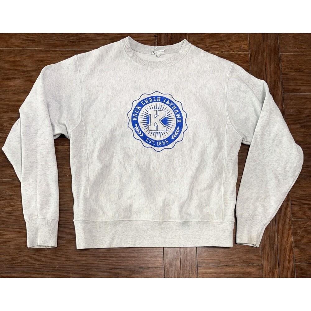 Vintage Kansas Jayhawks Men’s Sz M Champion Reverse Weave Grey Crewneck Sweater